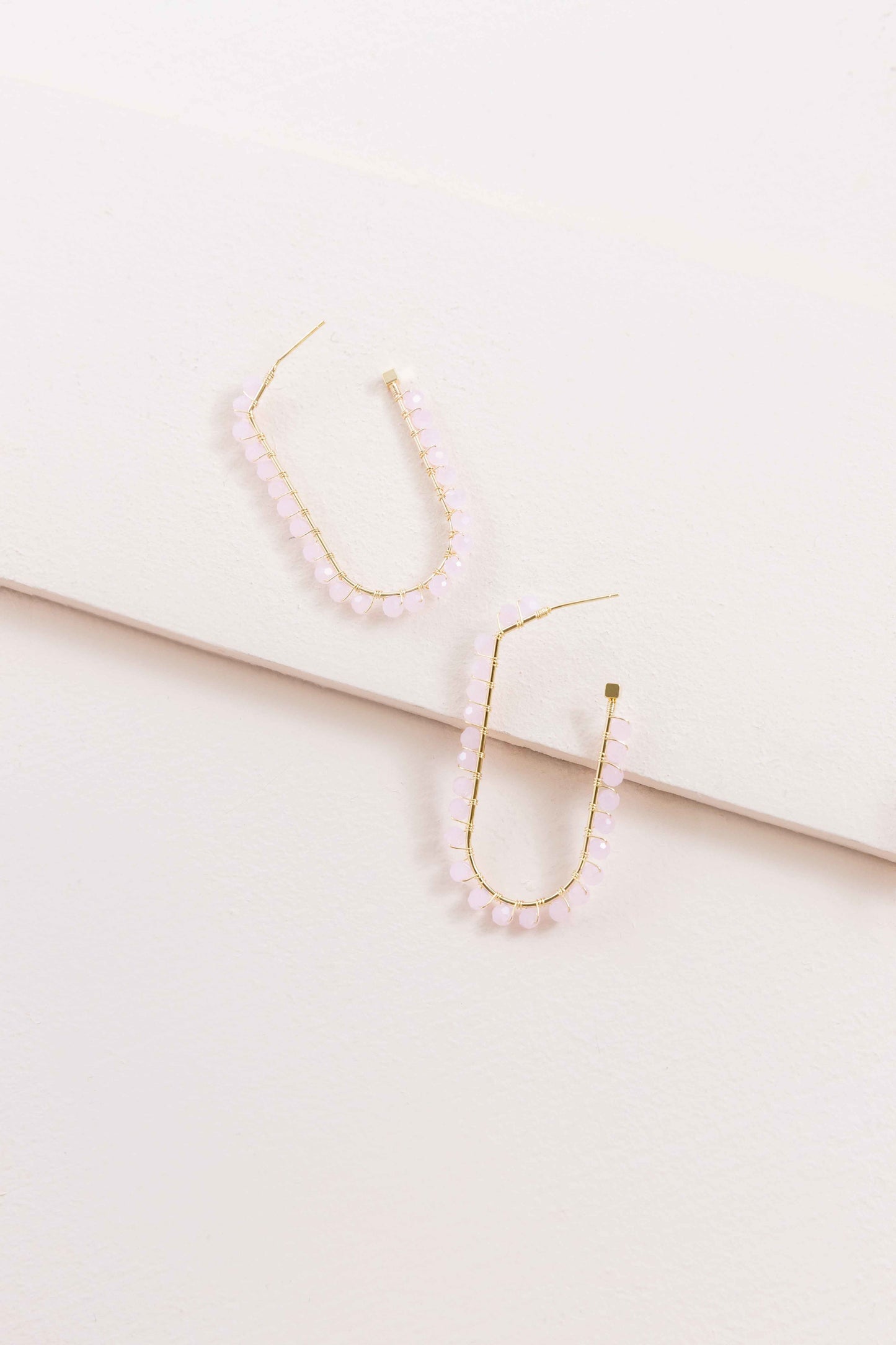 Beaded Racetrack Hoop Earrings | Powder Pink