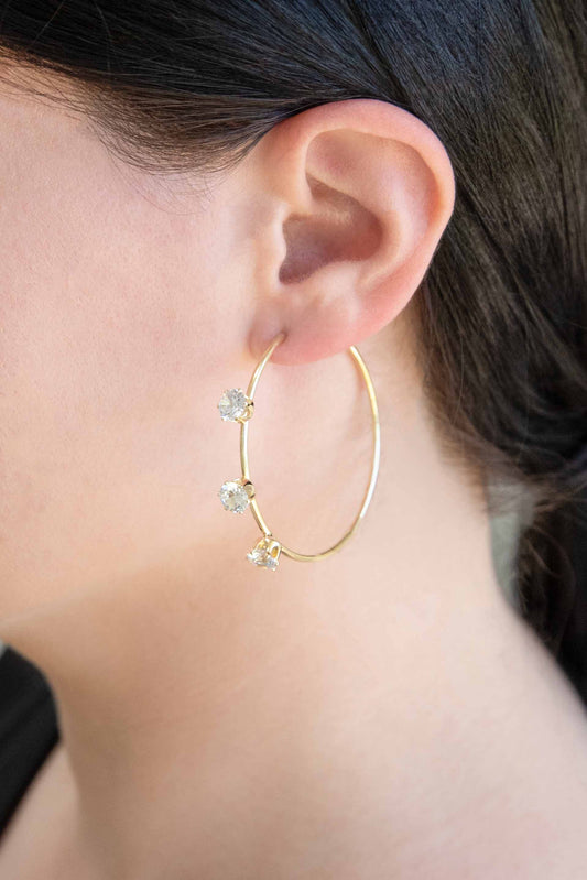 Diamond Studded Hoop Earrings (14K)