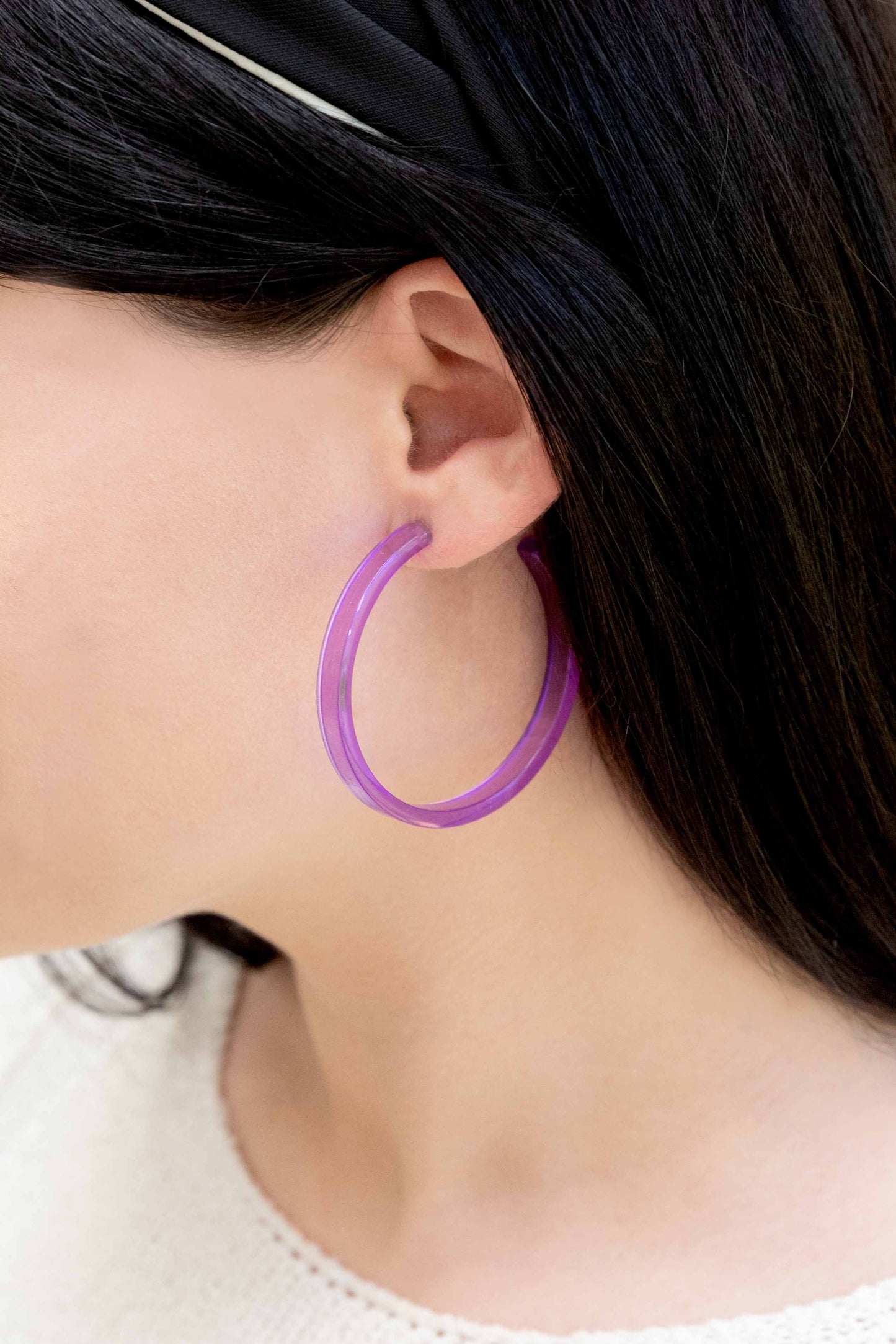 Tell Me About It Hoop Earrings | Purple
