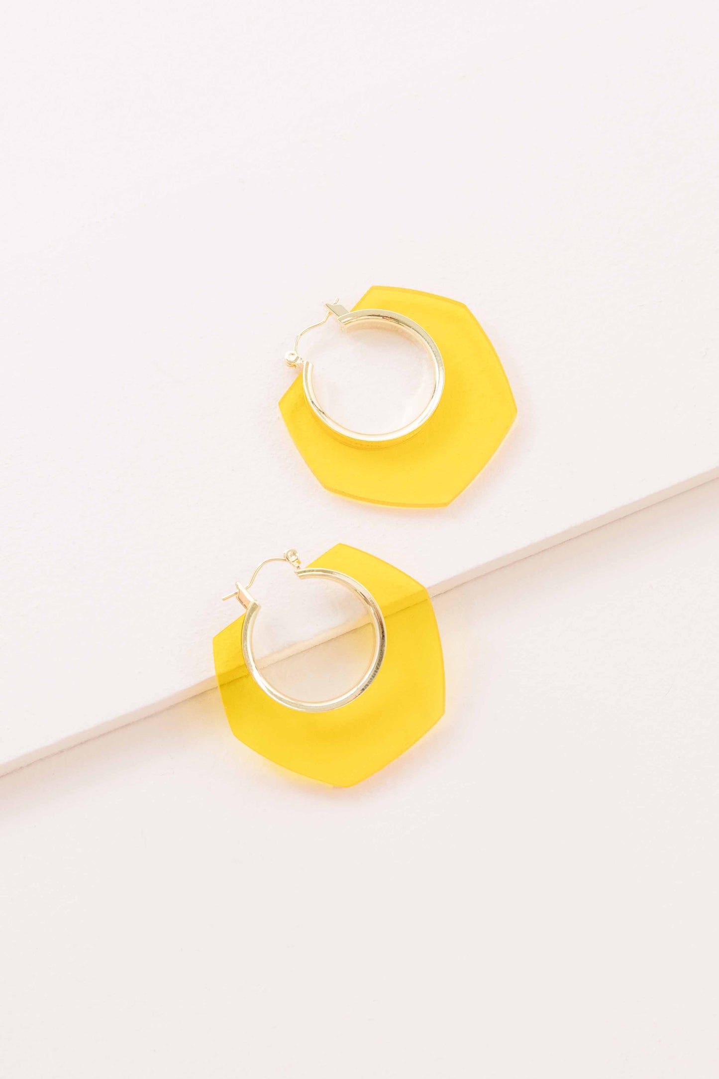 Clear Hexagon Hoop Earrings | Yellow