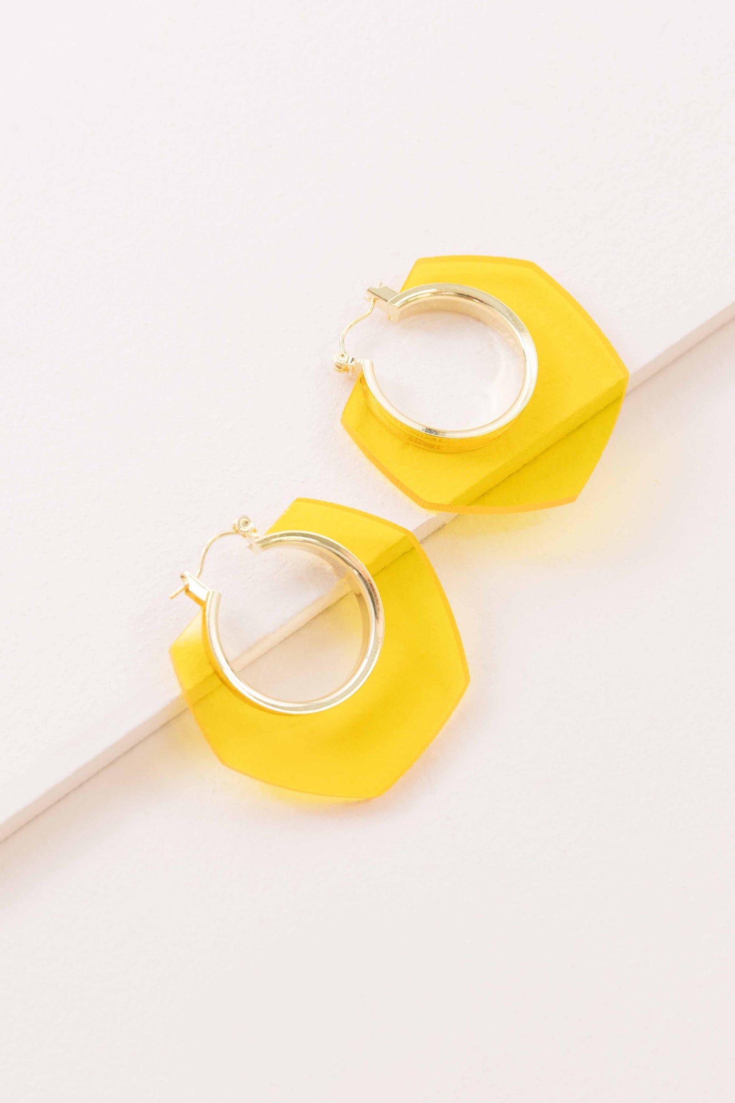 Clear Hexagon Hoop Earrings | Yellow