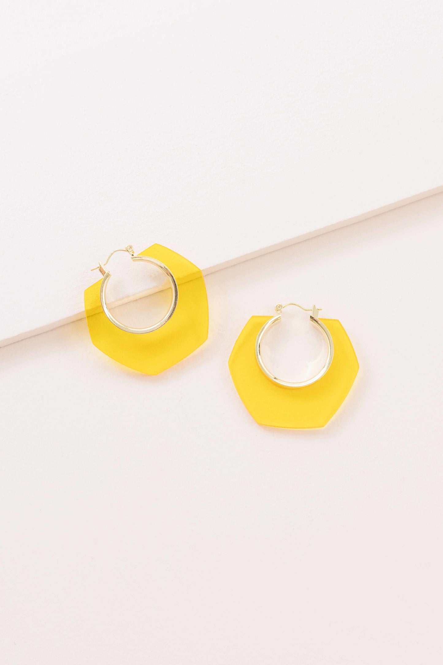 Clear Hexagon Hoop Earrings | Yellow