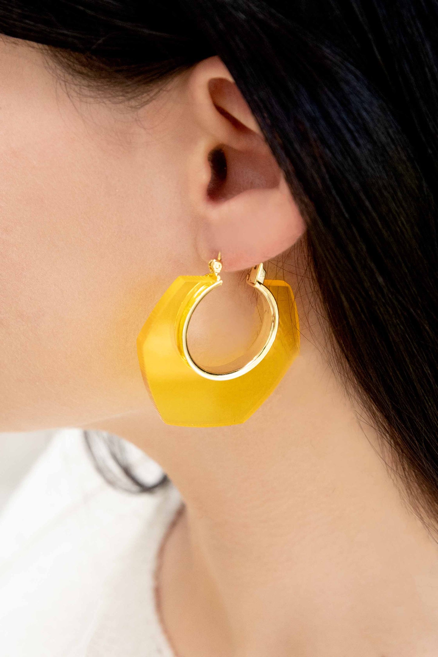 Clear Hexagon Hoop Earrings | Yellow