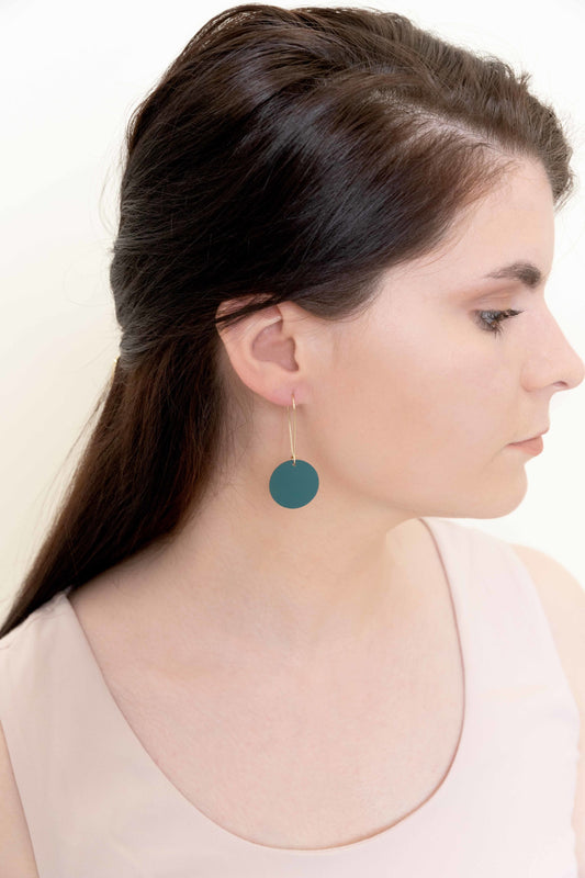 Hued Wire Circle Hook Earrings | Teal (14K)