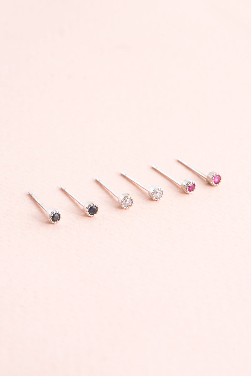 Bedazzled Stone Stud Earring Set | Silver
