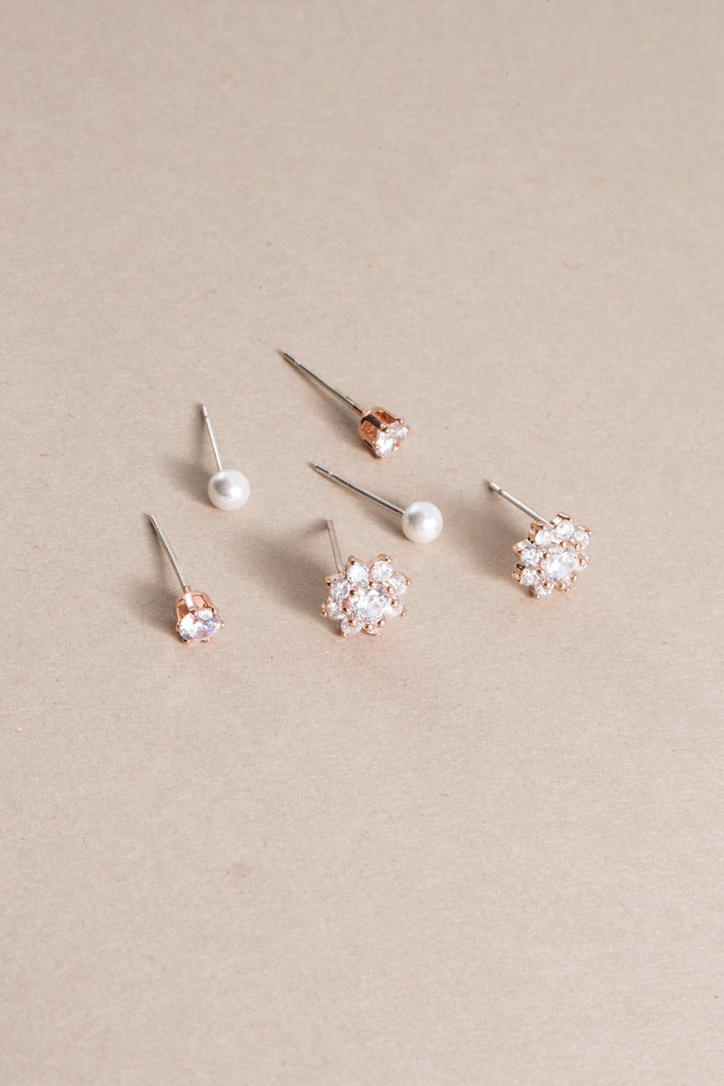 Lorali Pearl Stone Earring Set | Rose Gold