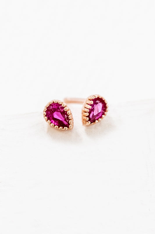 Pear Stone Earrings | Fuchsia (14K Rose Gold)