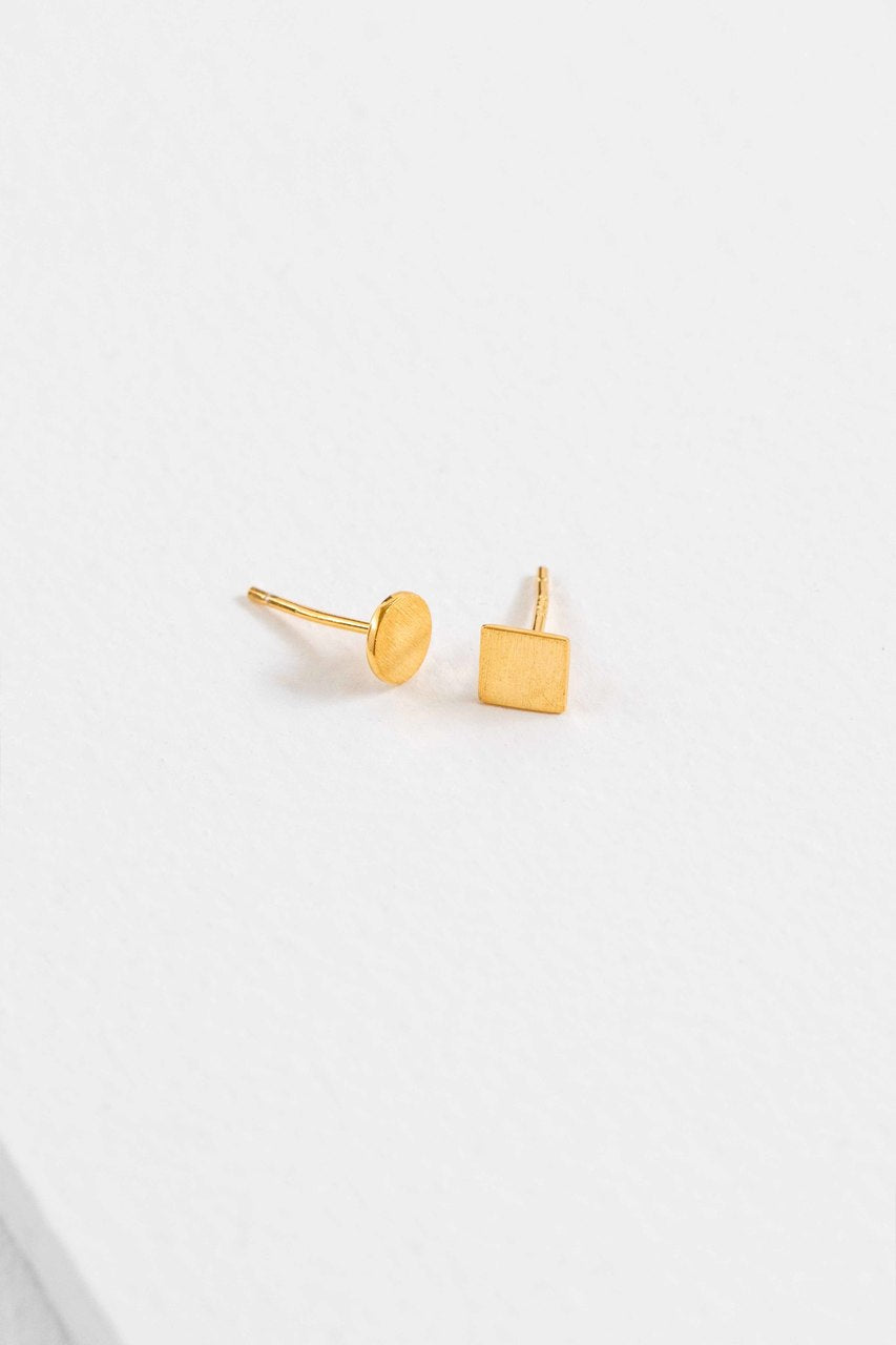 Square to Circle Mismatched Earrings | Gold (14K)
