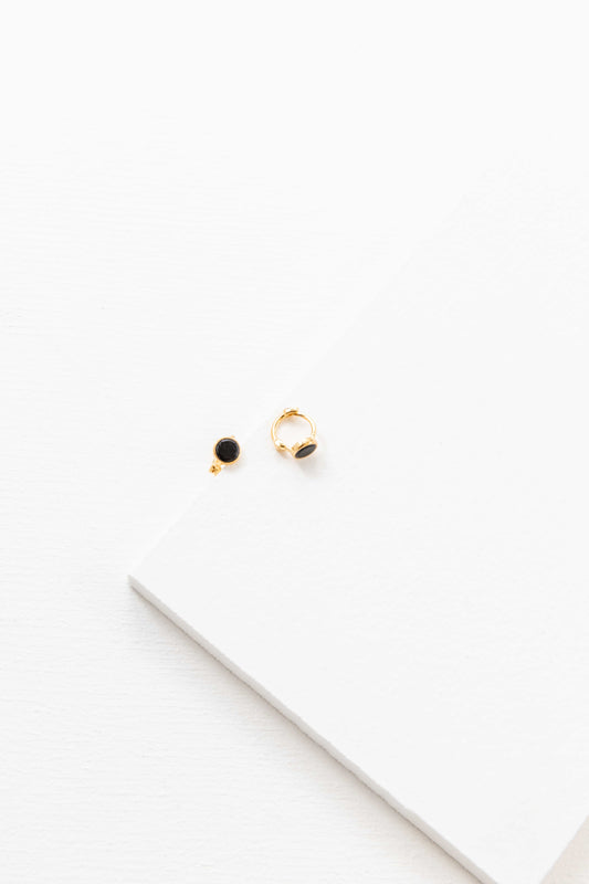 Black Sun Mini Hoop Earrings (14K)