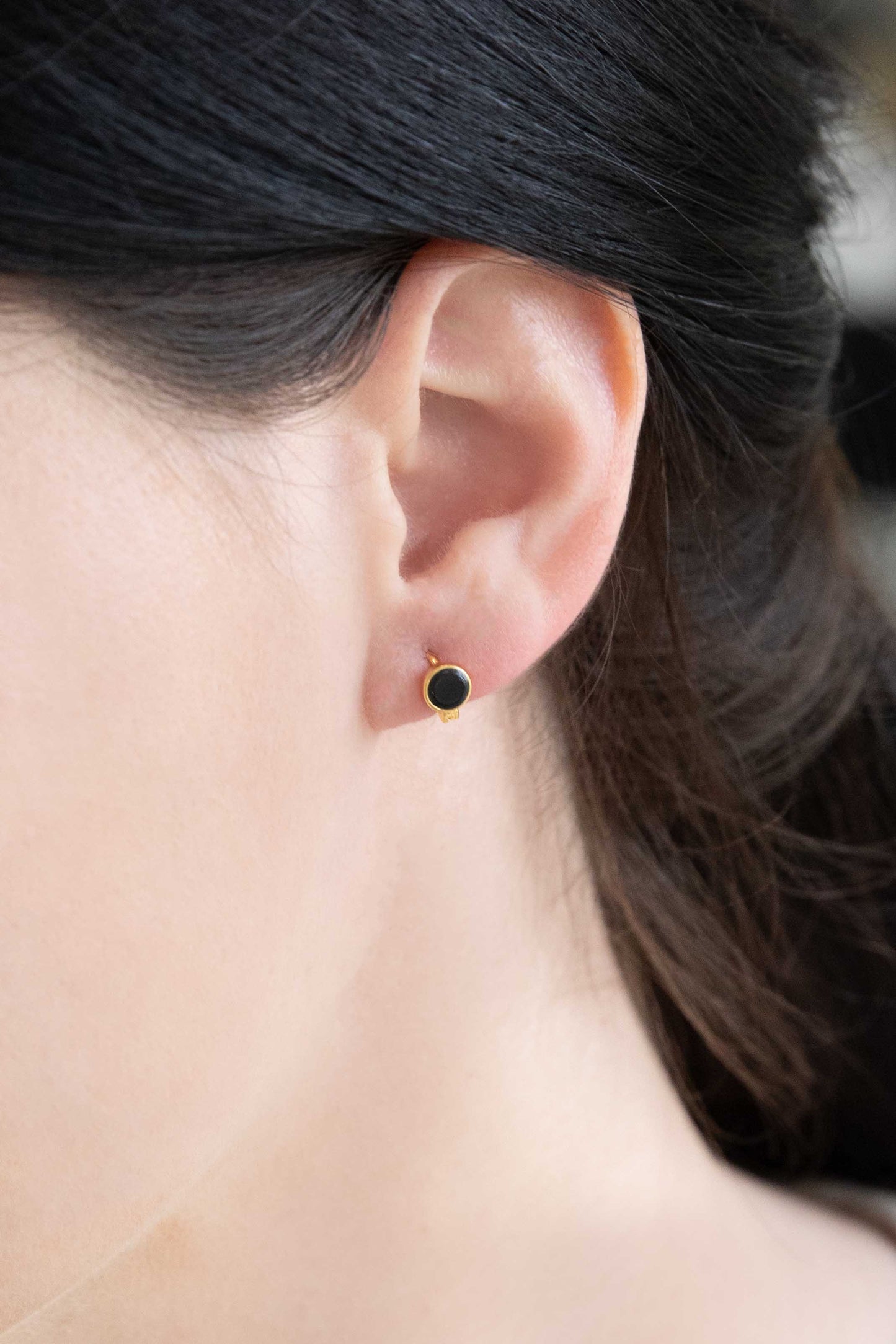 Black Sun Mini Hoop Earrings (14K)