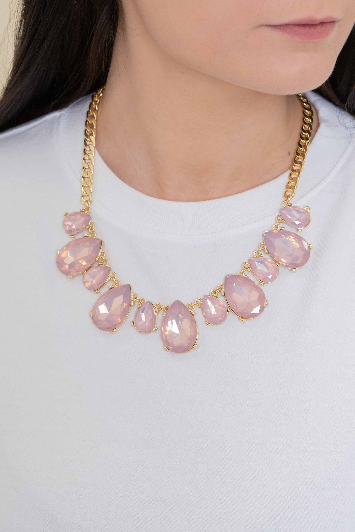 Briel Bejeweled Tear Drop Necklace | Pink Crystal
