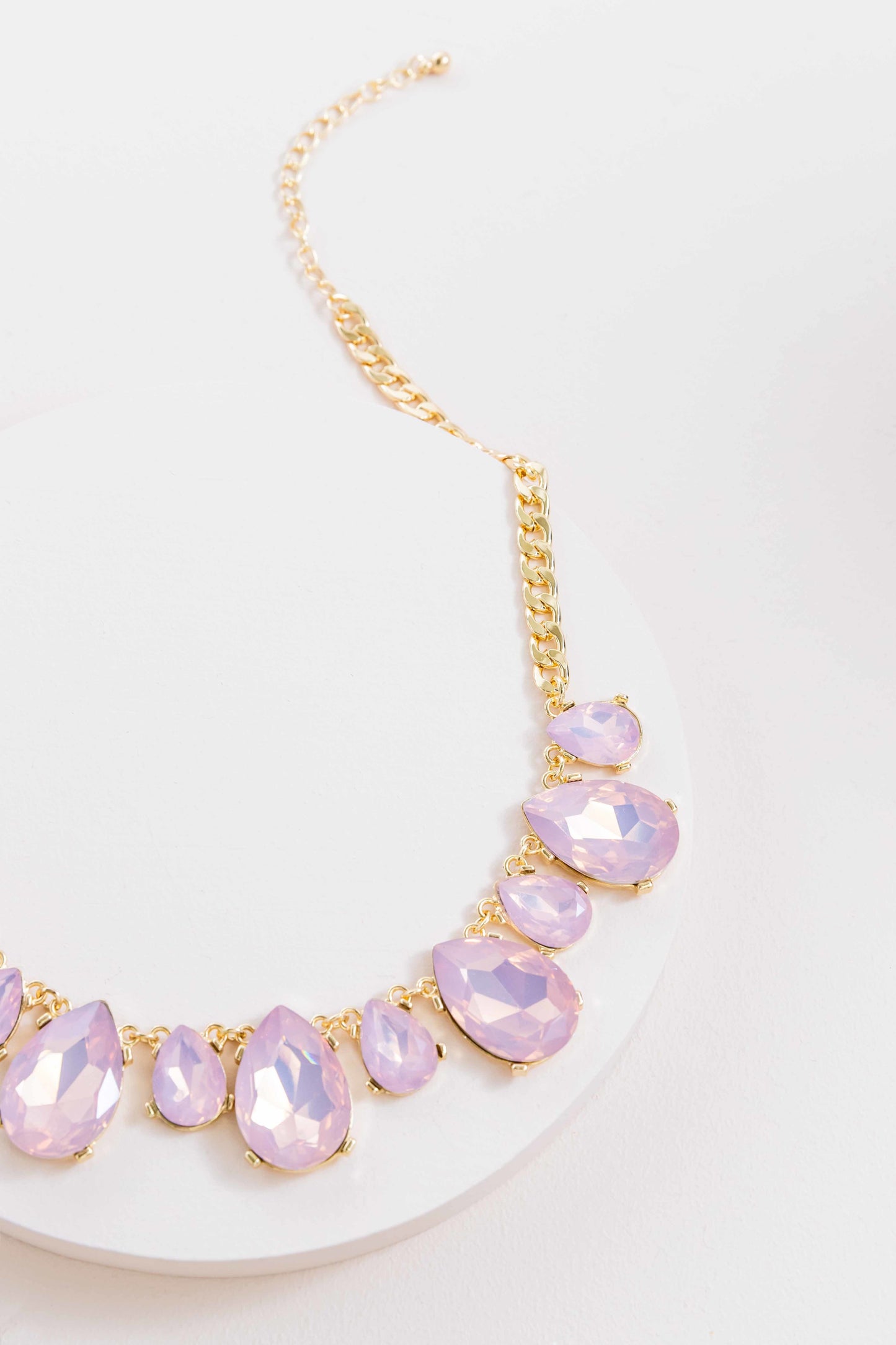 Briel Bejeweled Tear Drop Necklace | Pink Crystal