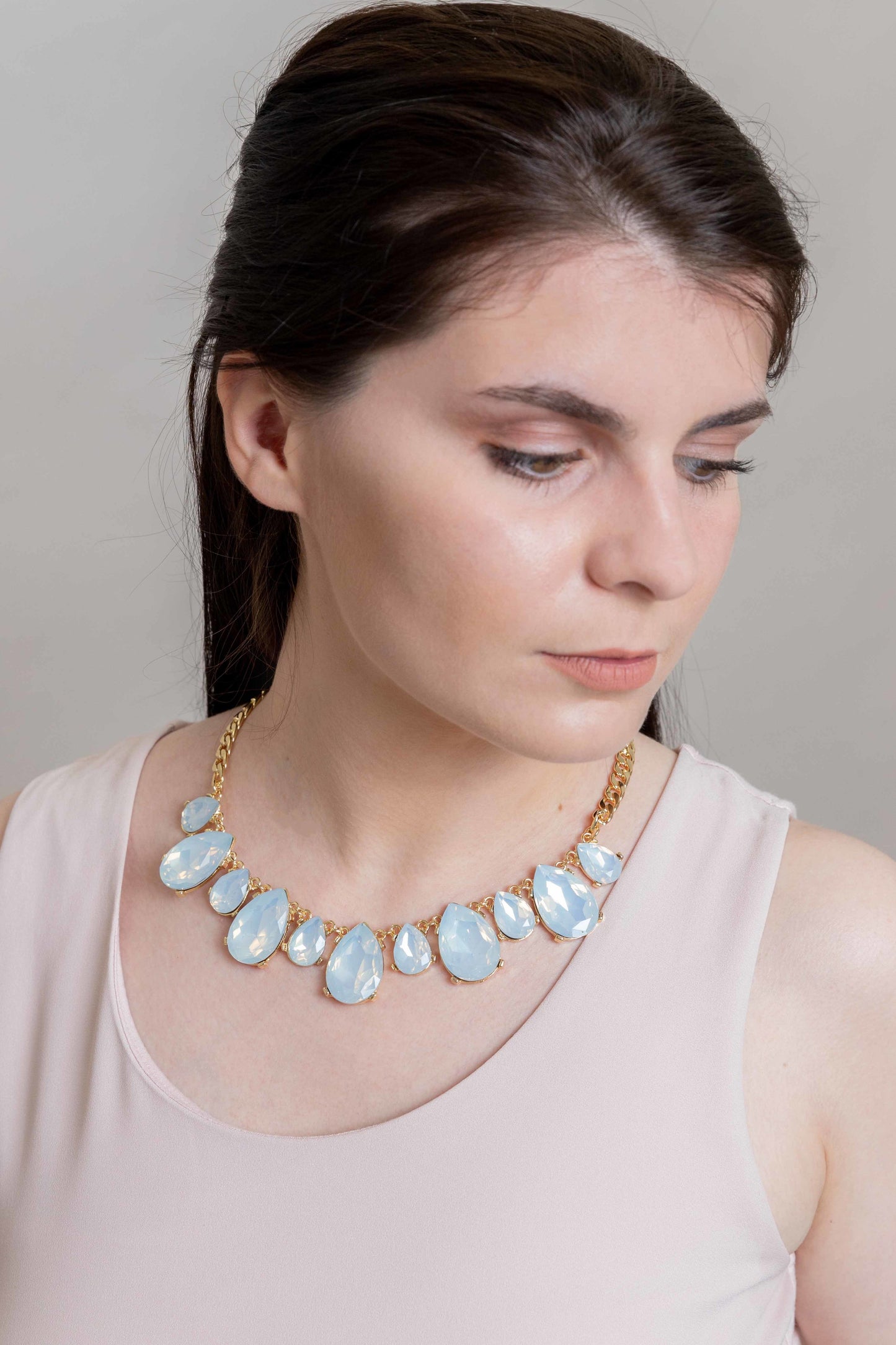 Briel Bejeweled Tear Drop Necklace | Blue Crystal