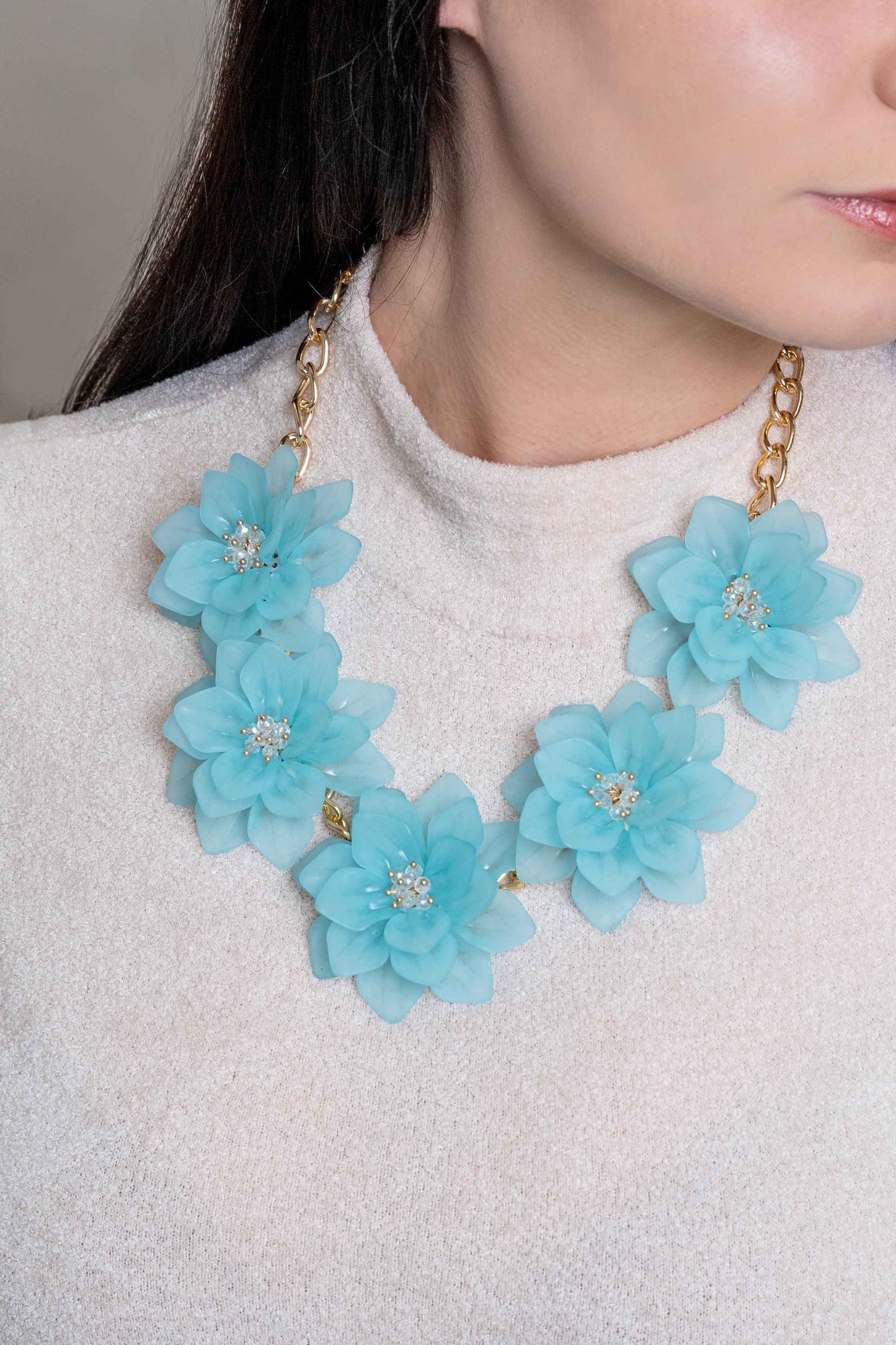 Fashion Forward Floral Necklace | Clear Blue