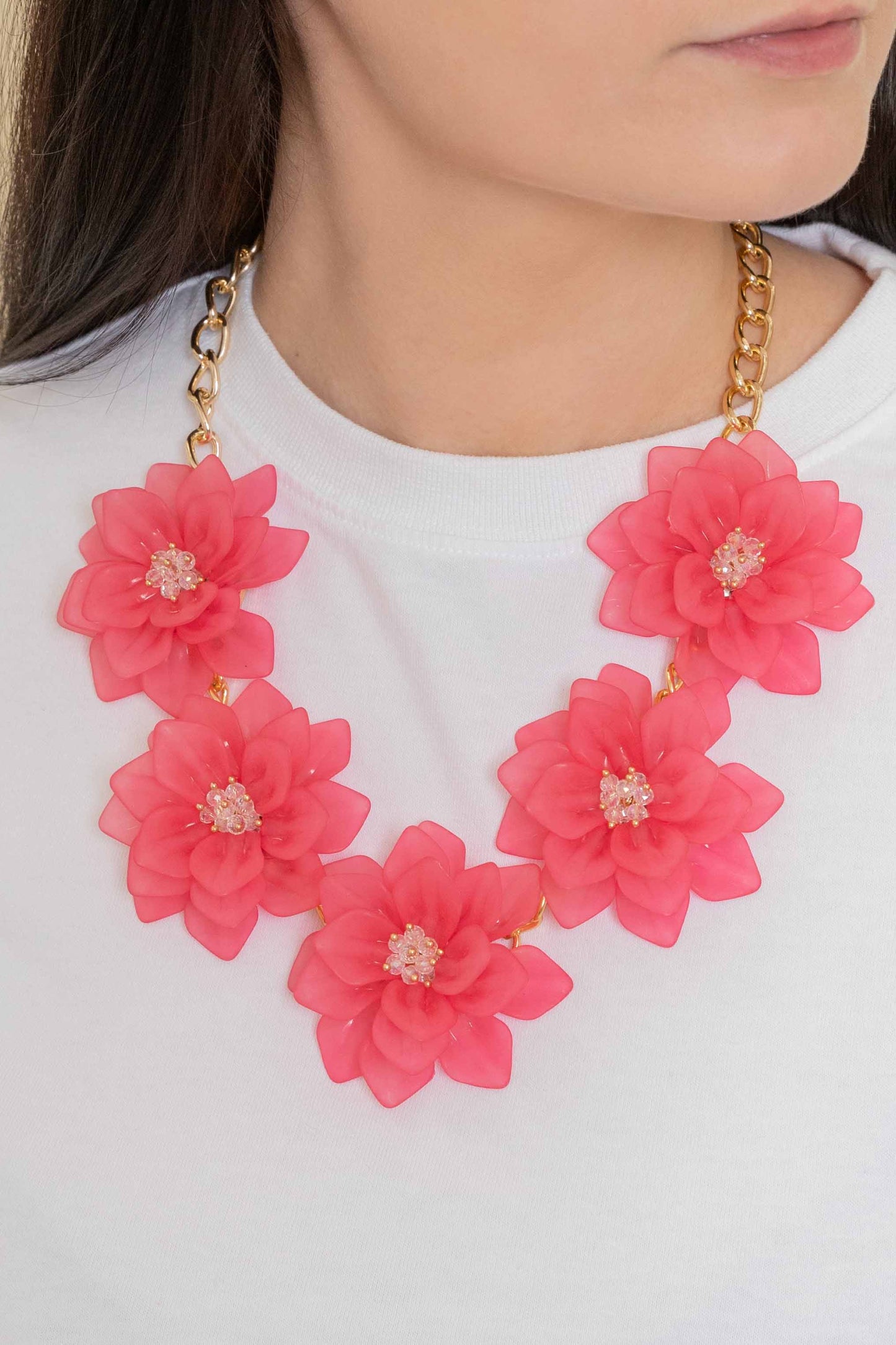 Fashion Forward Floral Necklace | Clear Pink