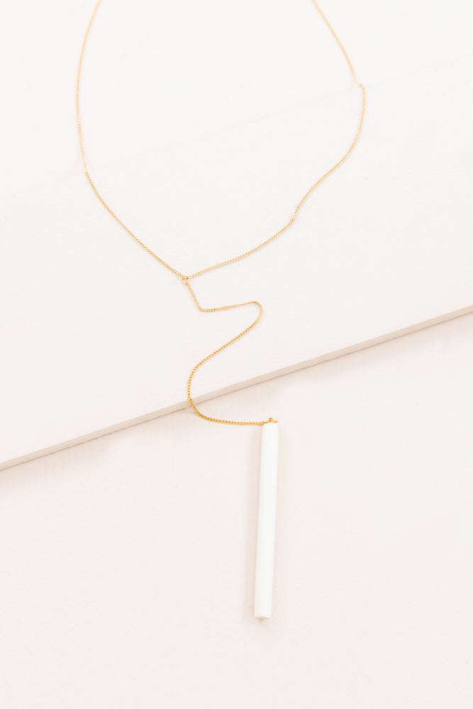 Matchstick Wood Y-Necklace | White