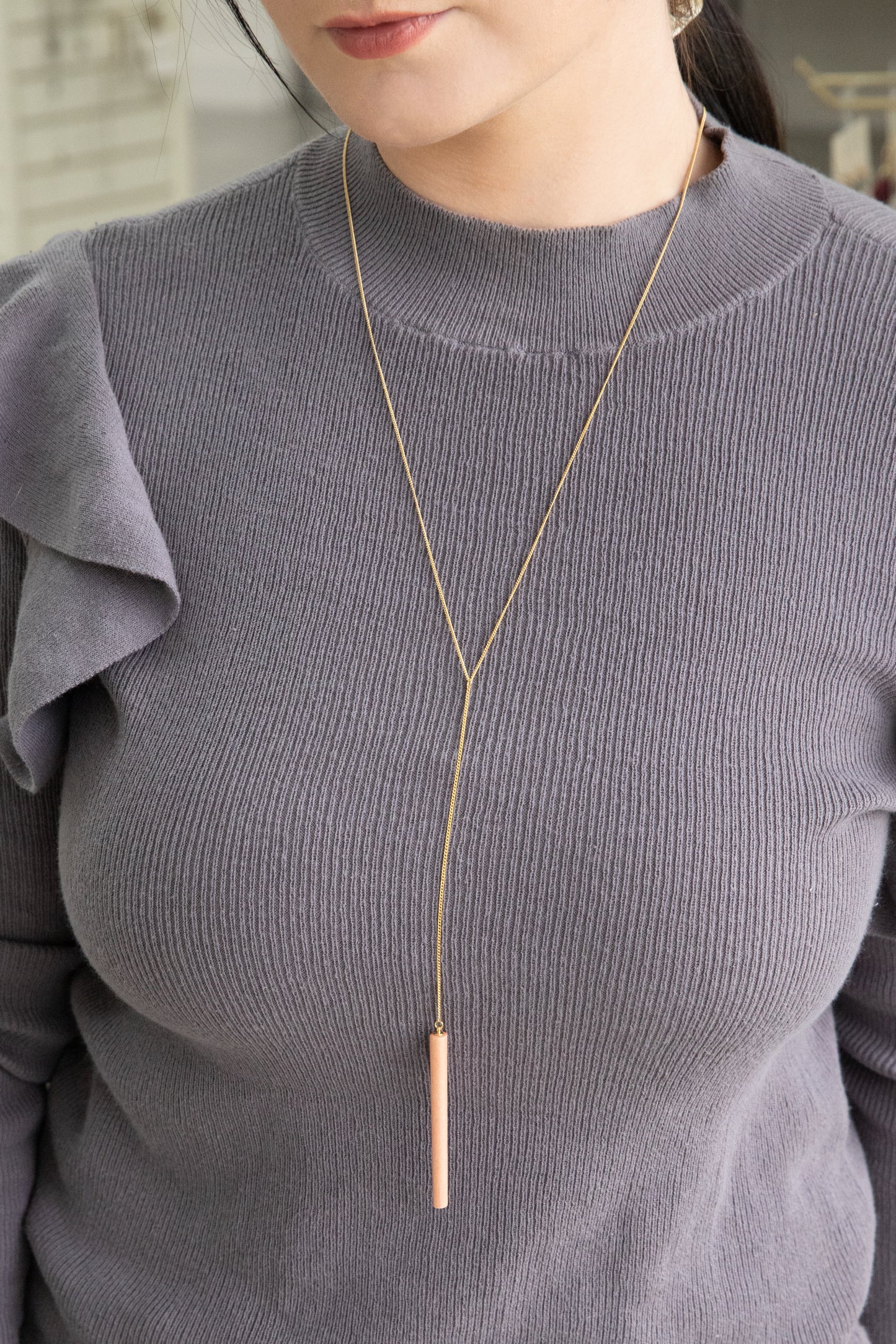 Matchstick Wood Y-Necklace | Pink