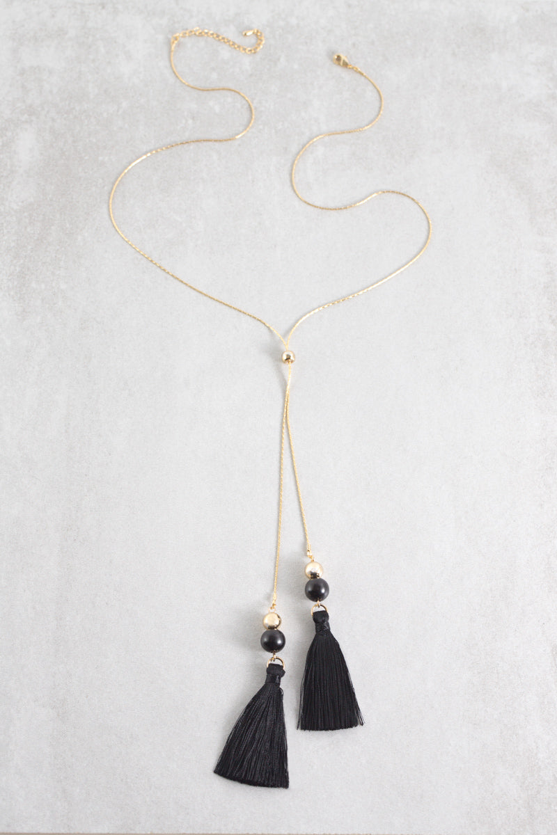 Catalina Bolo Tassel Necklace | Black