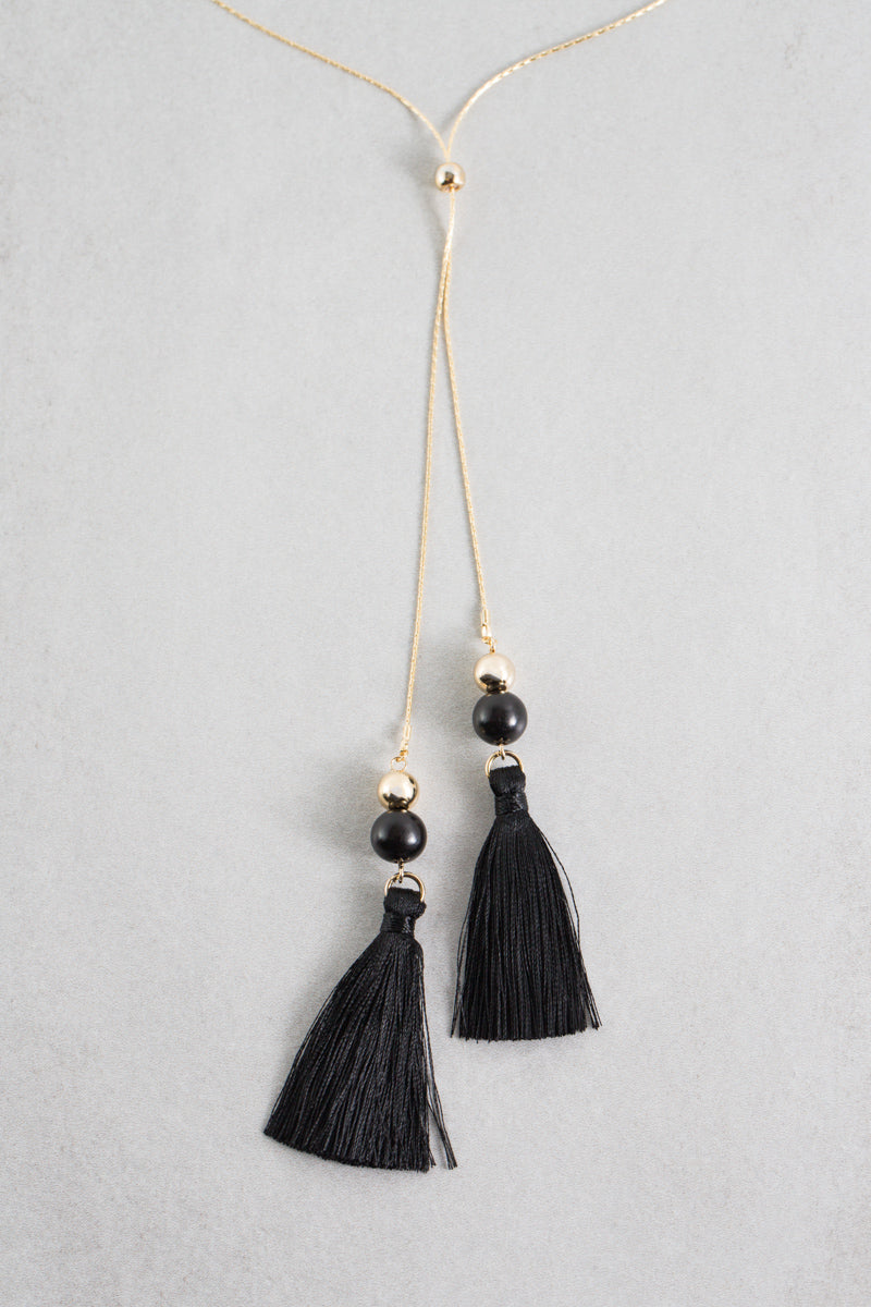 Catalina Bolo Tassel Necklace | Black