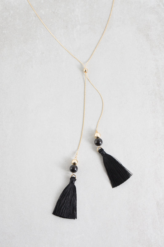 Catalina Bolo Tassel Necklace | Black