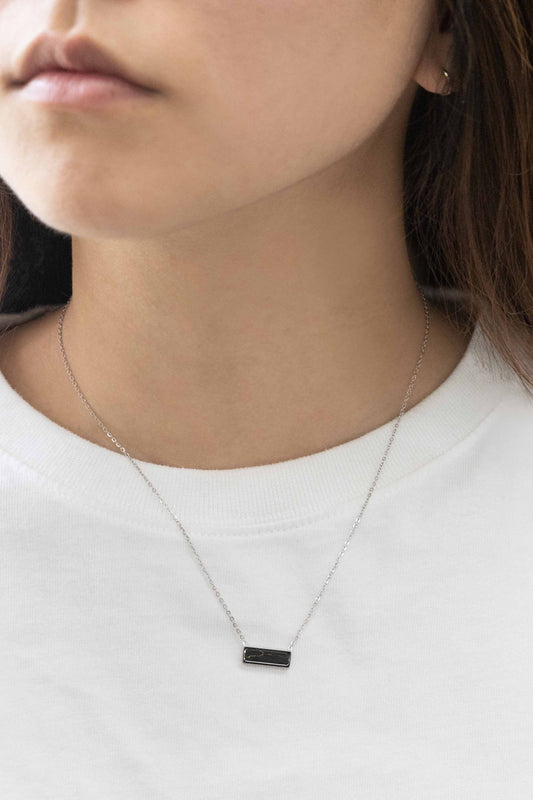 Beaming Bar Stone Necklace | Silver