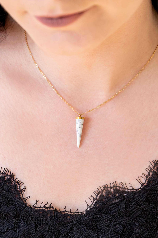 Spike Out Stone Necklace | White Gold (14K)