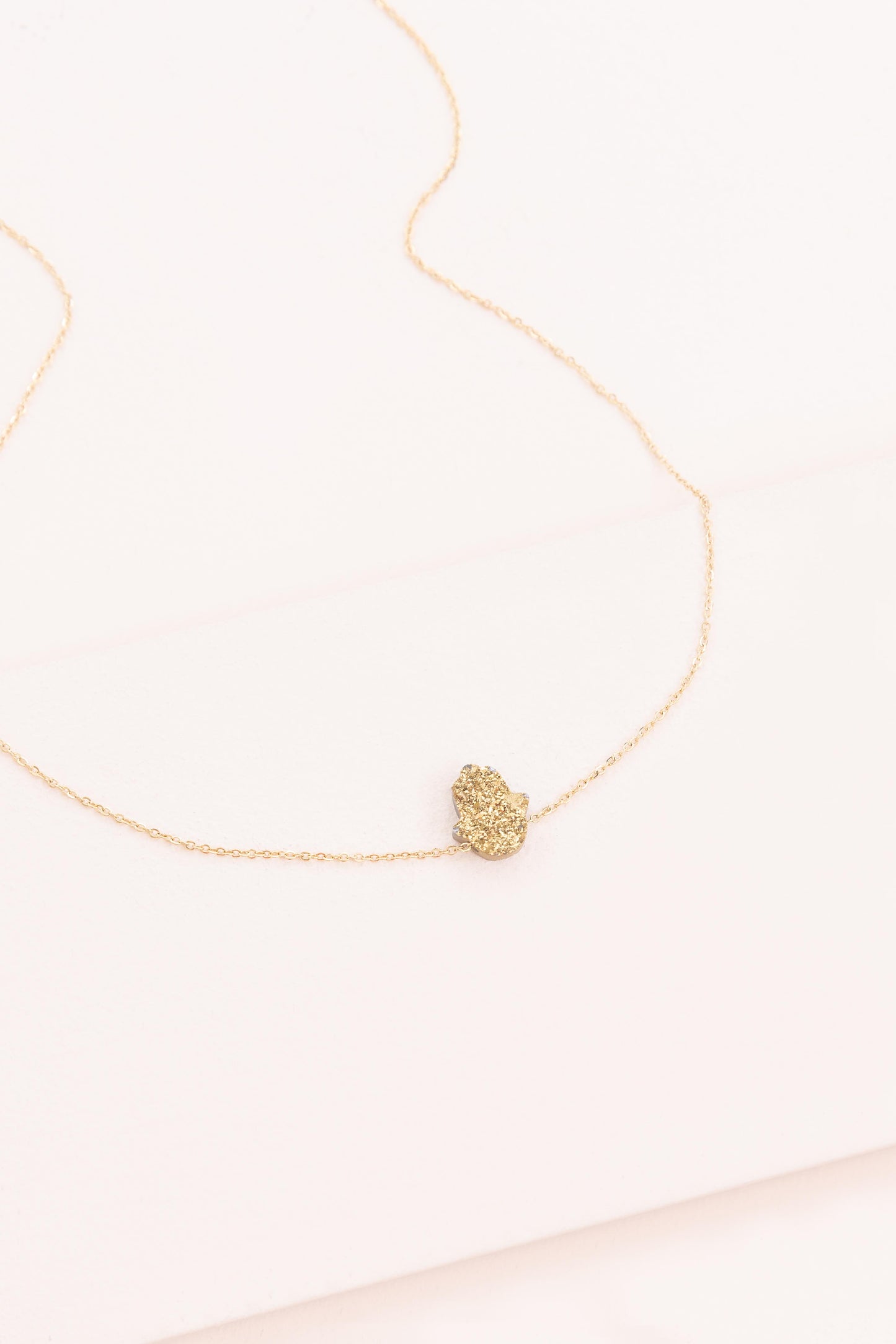 Hamsa Hand Druzy Necklace | Dusty Gold (14K)