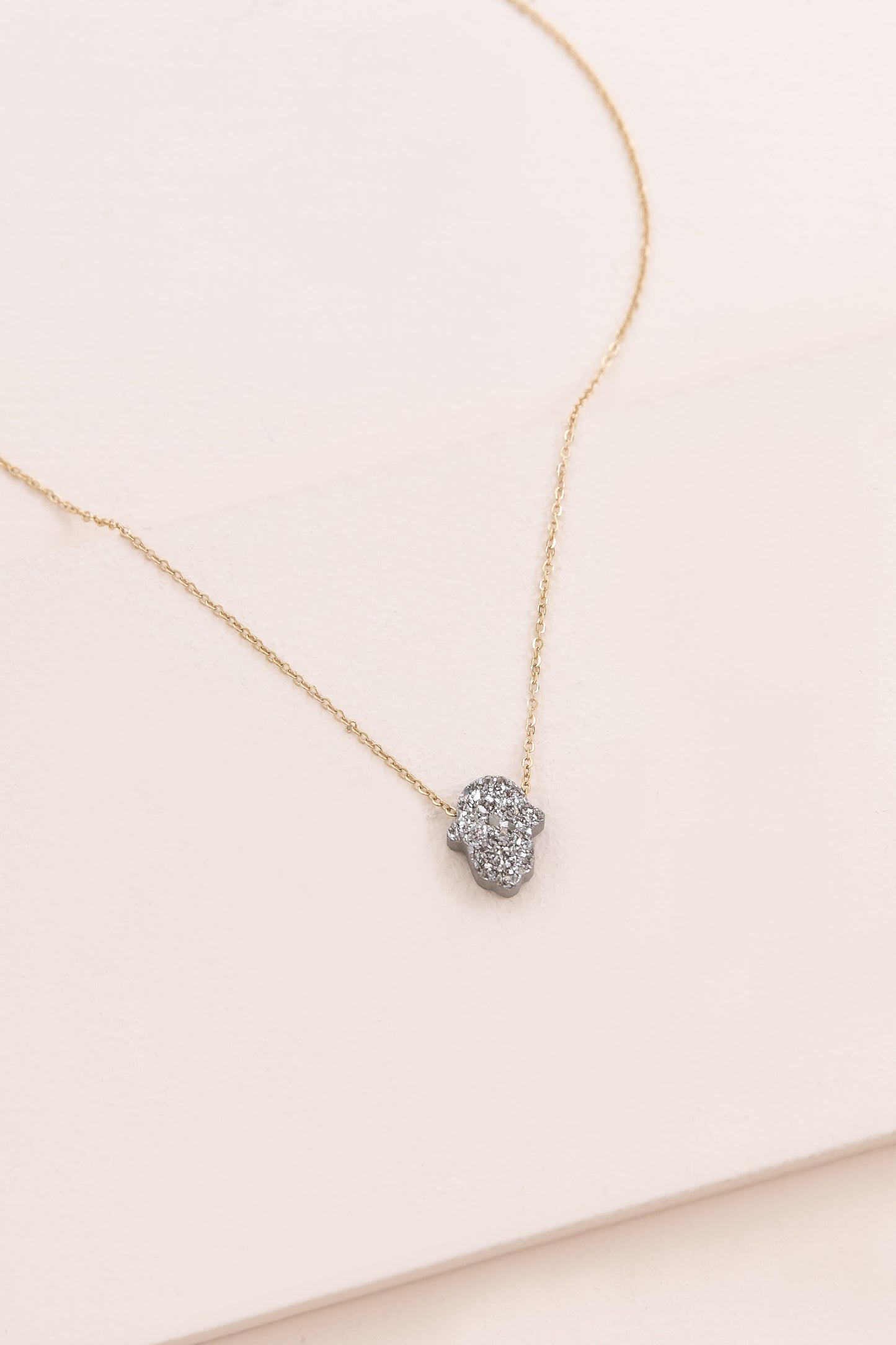 Hamsa Hand Druzy Necklace | Silver (14K)