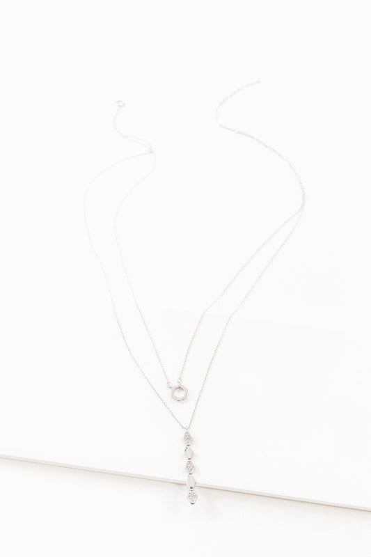 Hexa Diamond Layered Necklace (sterl.)