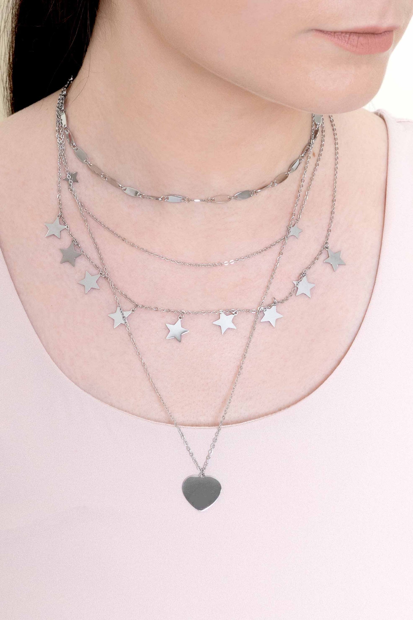 Star-Struck Choker Layered Necklace | Silver