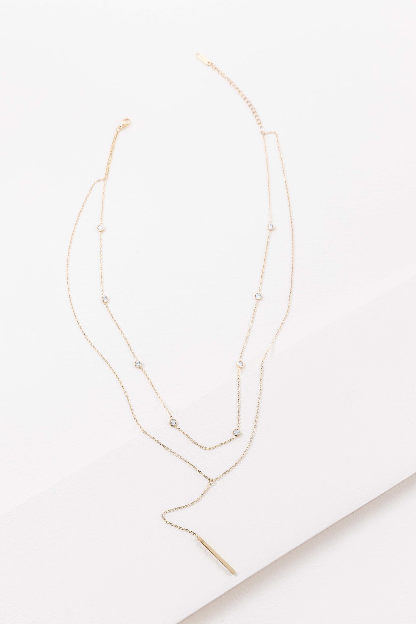 Striking Stone Layered Y-Chain Necklace | Gold (14K)