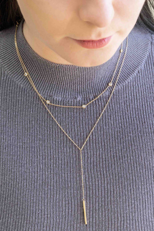 Striking Stone Layered Y-Chain Necklace | Gold (14K)