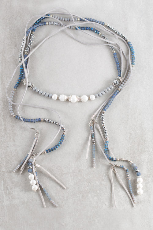 Imogen Wrap Beaded Necklace | Navy