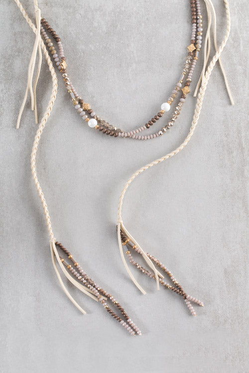 Cayne Wrap Beaded Necklace | Tan