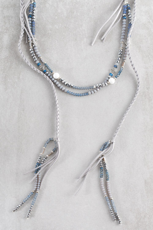 Cayne Wrap Beaded Necklace | Navy