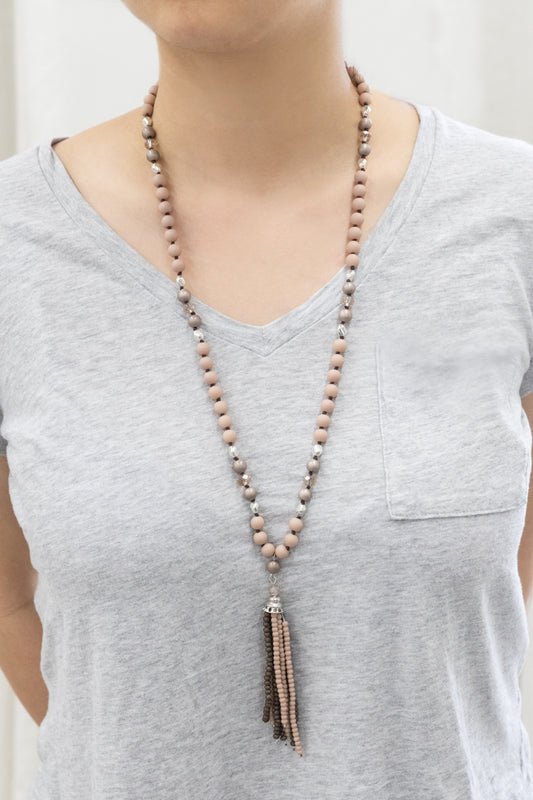 Joelle Beaded Tassel Necklace | Powder Pink