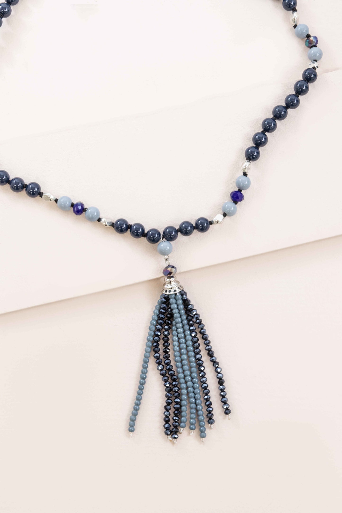 Joelle Beaded Tassel Necklace | Navy Blue