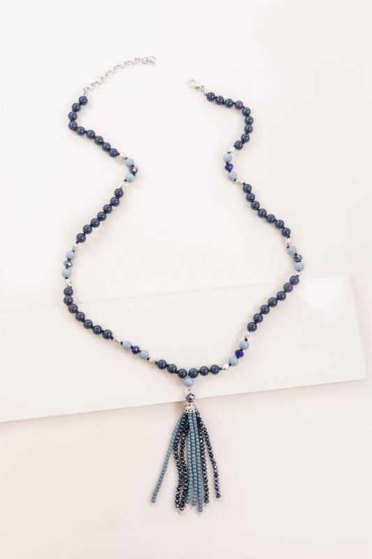 Joelle Beaded Tassel Necklace | Navy Blue