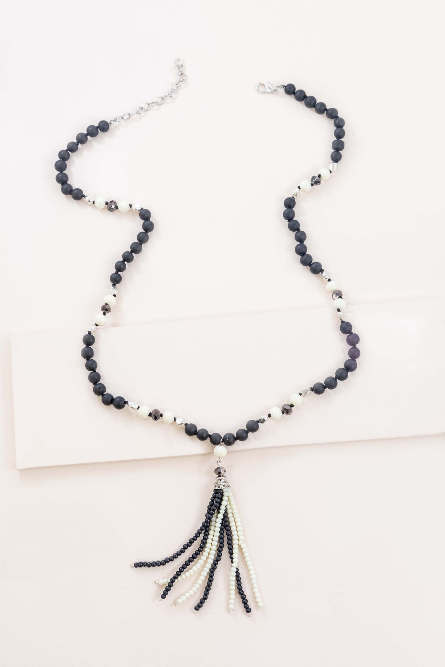 Joelle Beaded Tassel Necklace | Black
