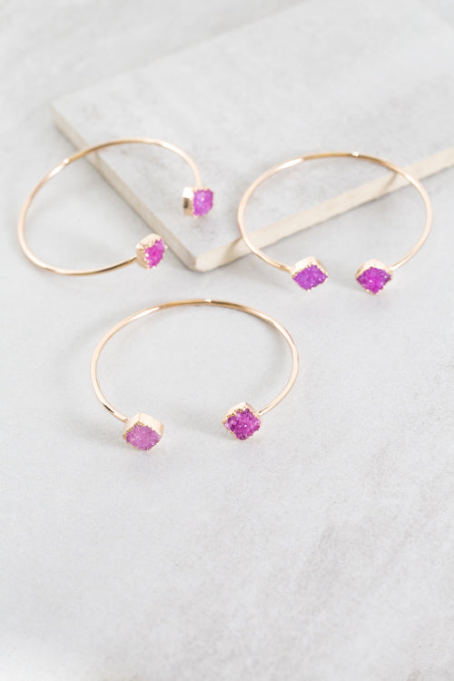 Square Druzy Stone Cuff | Magenta