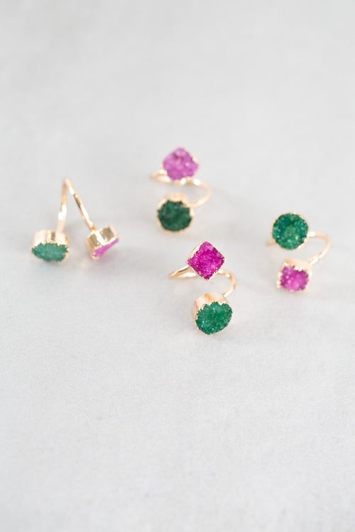 Druzy Twist Ring | Green Magenta