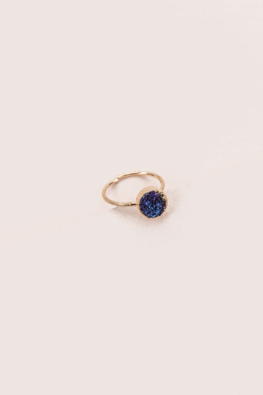 Circle Druzy Pinky Ring | Midnight Blue (10K)