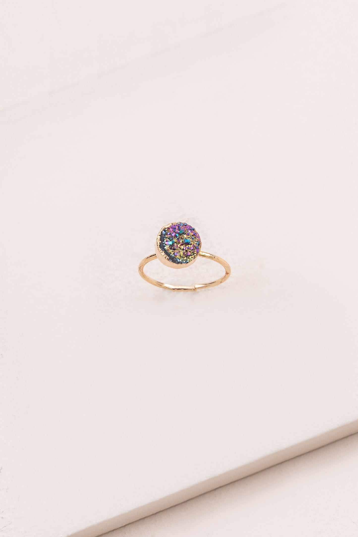 Circle Druzy Pinky Ring | Rainbow (10K)