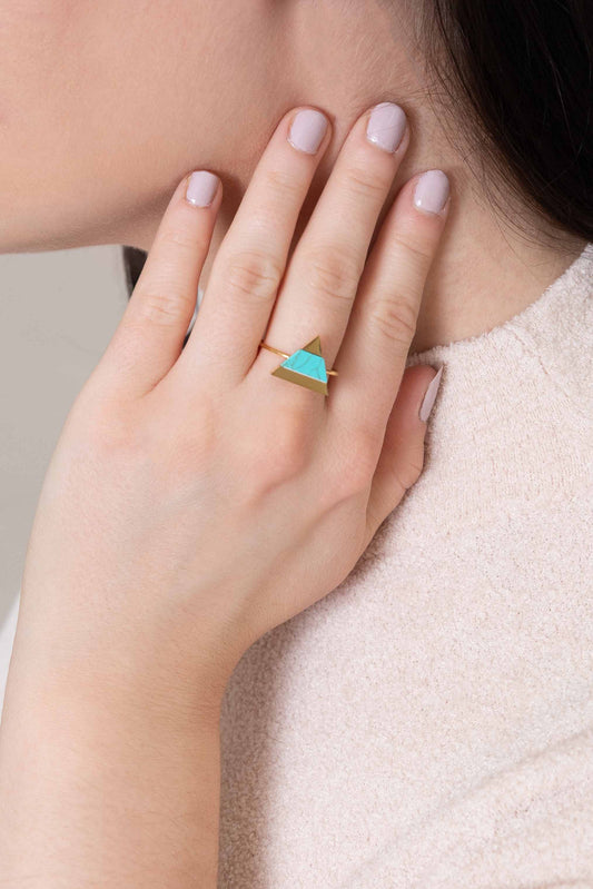 Pyramid Stone Ring | Turquoise Gold (14K)