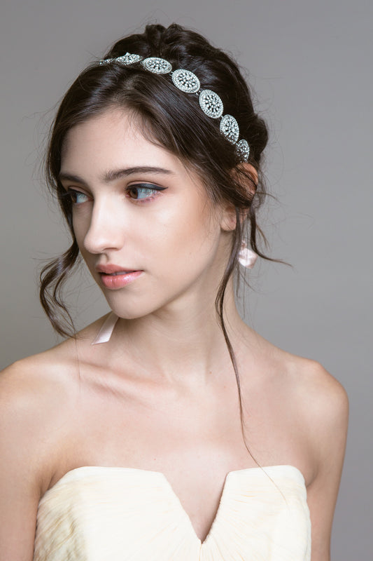 Round Crystal Headpiece (no comb)