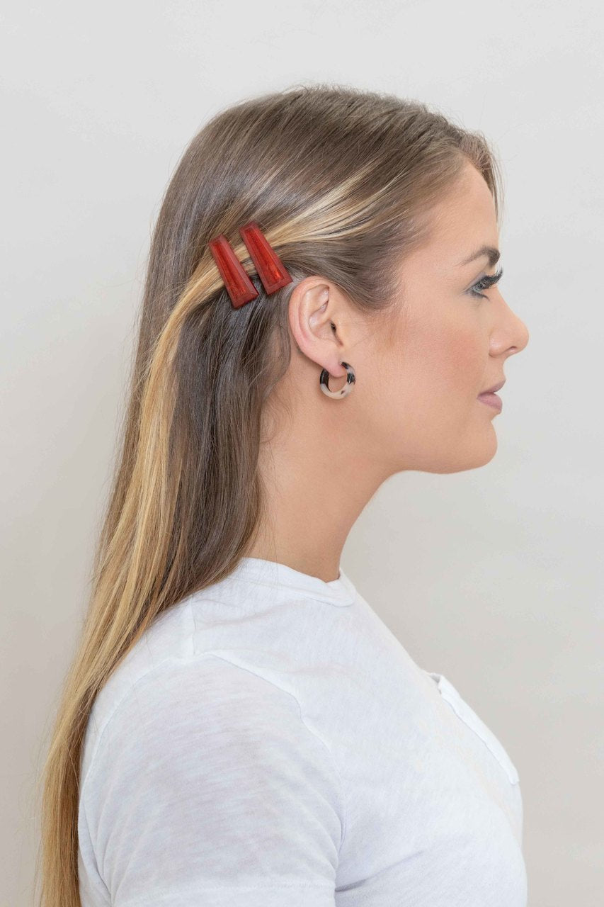 Refined Marble Hair Clip | Deep Red