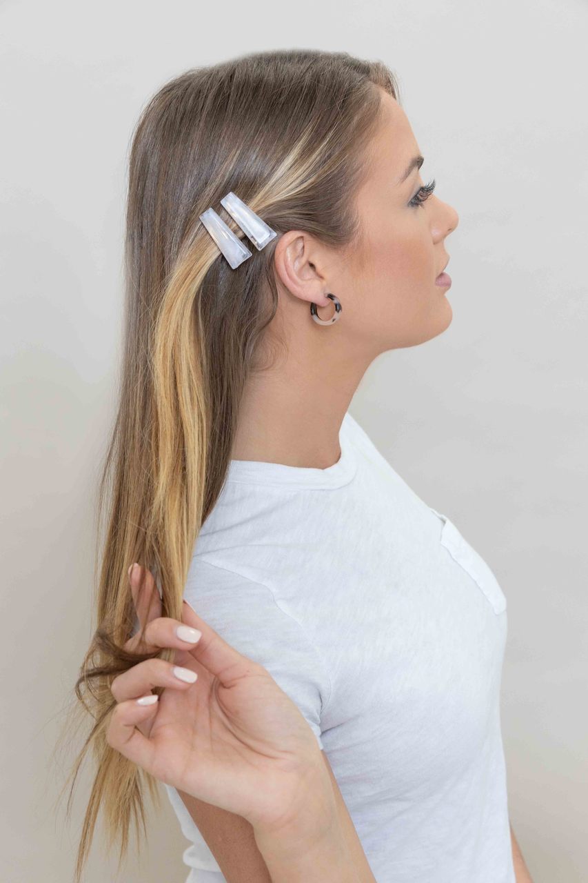 Refined Marble Hair Clip | Pearl White
