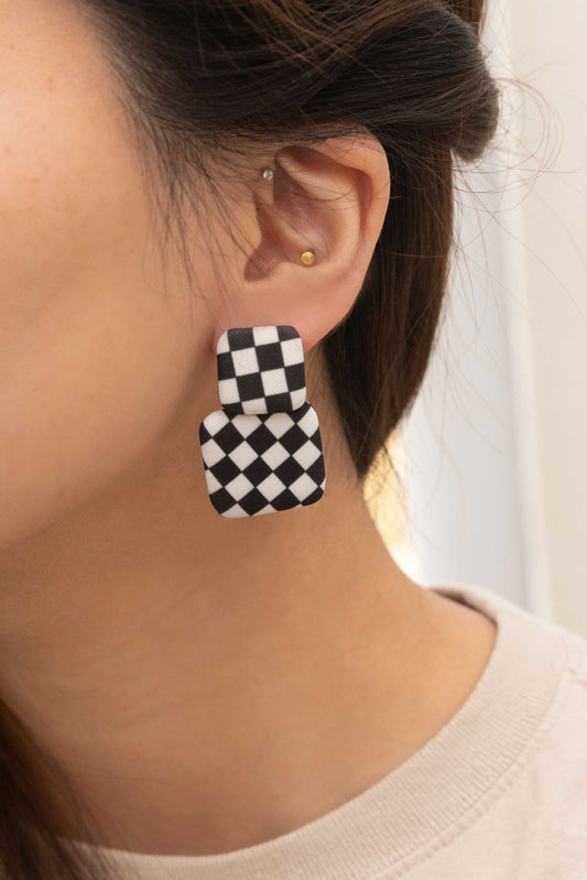 Textile Drop Earrings | Checkered