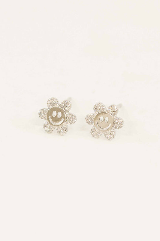 Smiley Flowers Stud Earrings | Silver