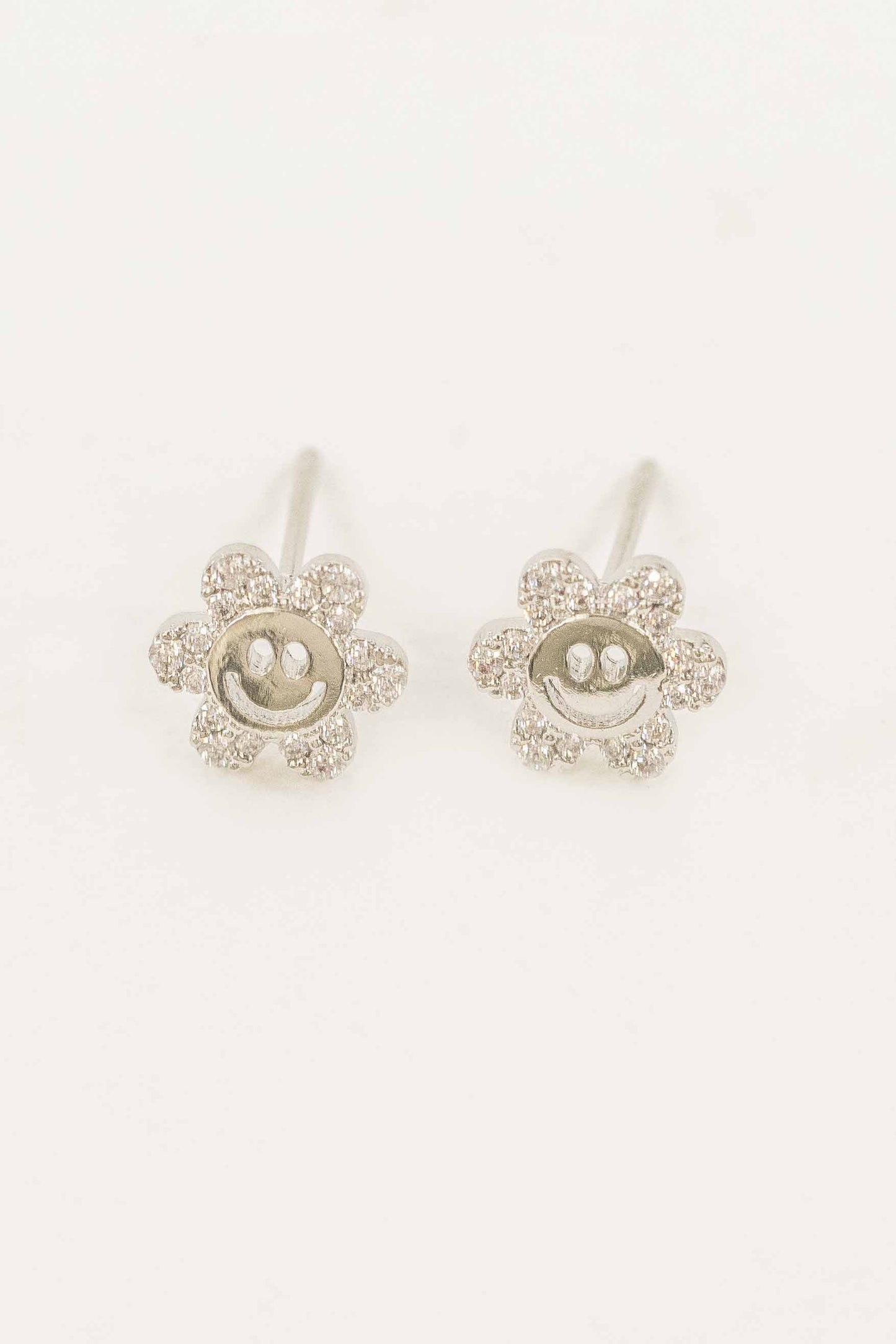 Smiley Flowers Stud Earrings | Silver